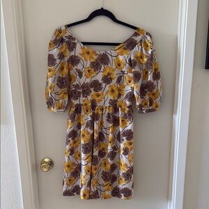 Floral Yellow and Brown Dress
